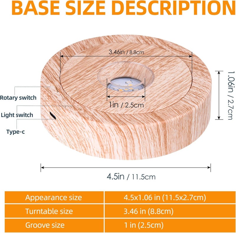 EUSTUMA Rotating LED Display Base Colorful Light Crystal Display Base Stand,Suitable for Glass Crystal Spherical Artwork,Holiday Party Decoration. (Wood) - Image 5